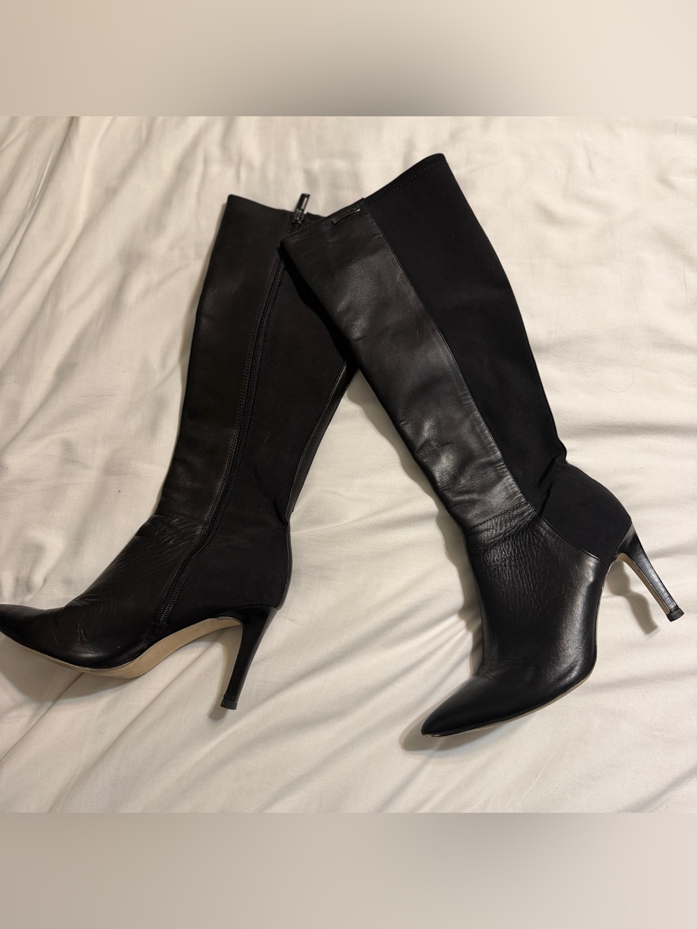Calvin Klein Black Knee-High Pointed Toe Heeled Boots